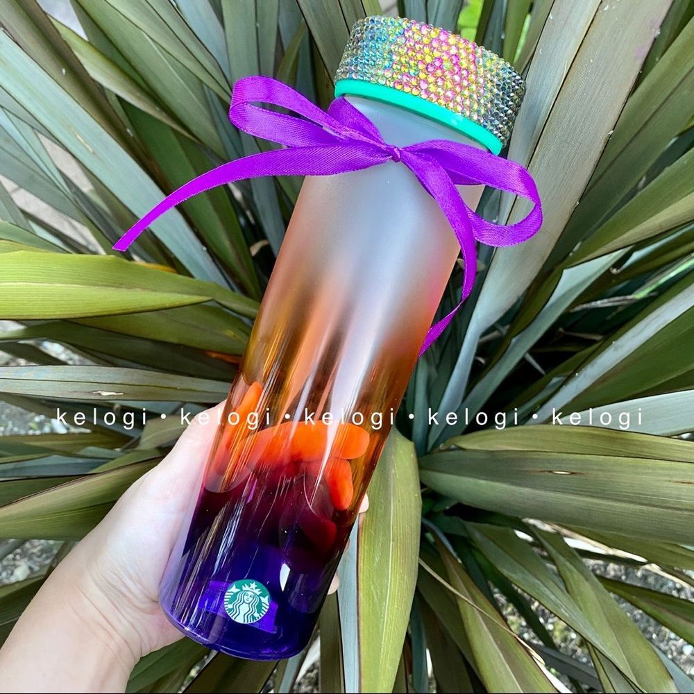 🌈LAST ONE🌈Starbucks Custom Bling Sunset Ombre Glass Water Bottle